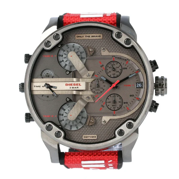 Diesel Mr Daddy 2.0 Red Silicone Strap Strap Grey Dial Chronograph Quartz Watch for Gents - DZ7423