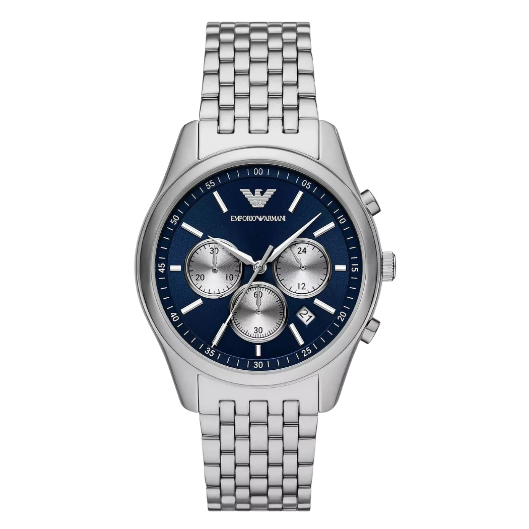 EMPORIO ARMANI Antonio Silver Stainless Steel Blue Dial Chronograph Quartz Watch for Gents - AR11582