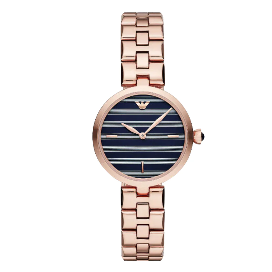 EMPORIO ARMANI Arianna Rose Gold Stainless Steel Black Dial Quartz Watch for Ladies - EMPORIO ARMANI AR 11220