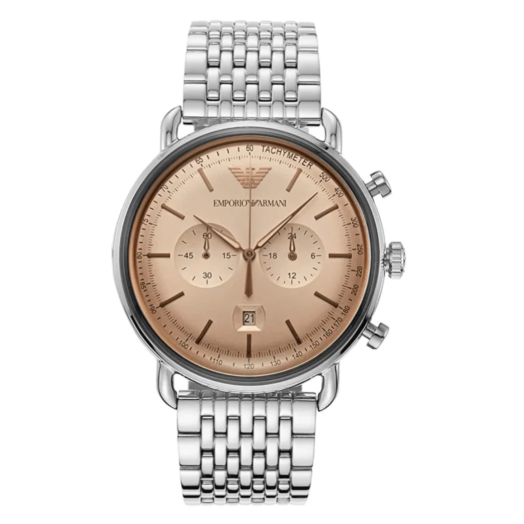 EMPORIO ARMANI Avaitor Silver Stainless Steel Brown Dial Chronograph Quartz Watch for Gents - AR11239 - Image 3
