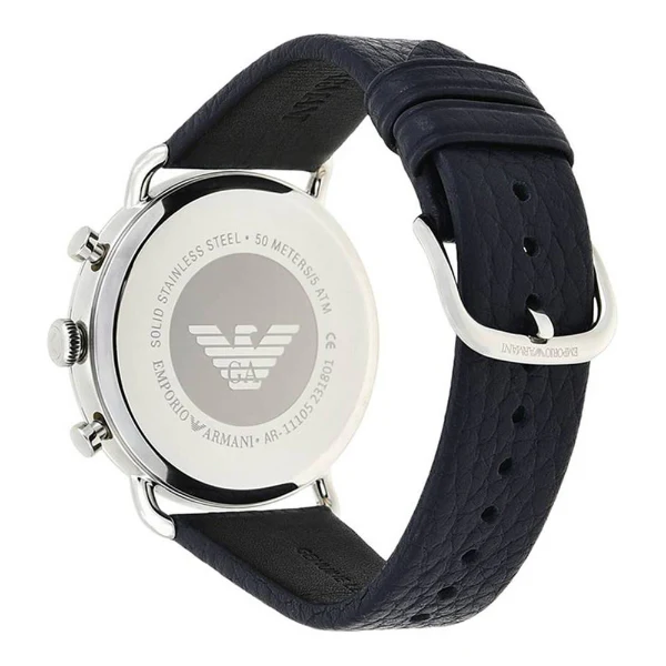 EMPORIO ARMANI Aviator Black Leather Strap Blue Dial Chronograph Quartz Watch for Gents - AR11105 - Image 2