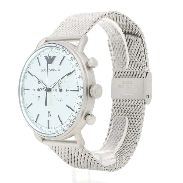 EMPORIO ARMANI Aviator Silver Mesh Bracelet Silver Dial Chronograph Quartz Watch for Gents - EMPORIO ARMANI AR 11288 - Image 2