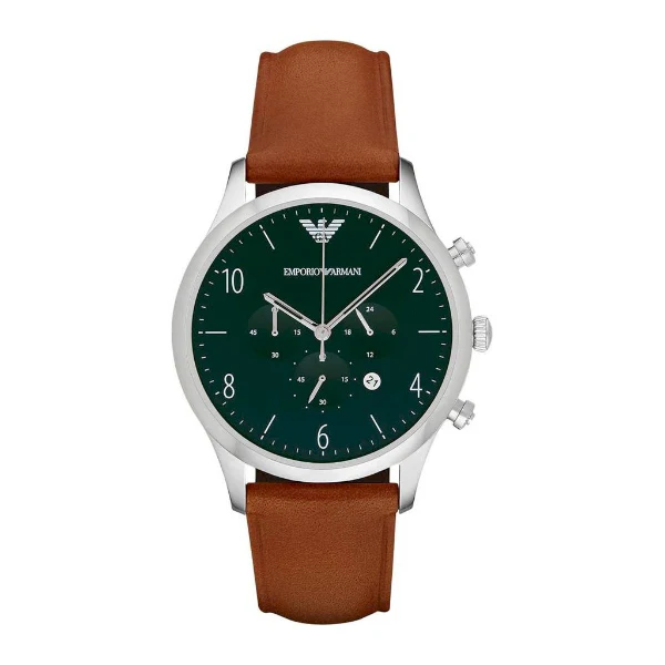 EMPORIO ARMANI Beta Brown Leather Strap Emerald Green Dial Chronograph Quartz Watch for Gents - EMPORIO ARMANI AR1941