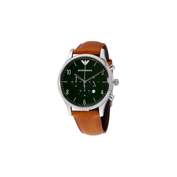 EMPORIO ARMANI Beta Brown Leather Strap Emerald Green Dial Chronograph Quartz Watch for Gents - EMPORIO ARMANI AR1941 - Image 2