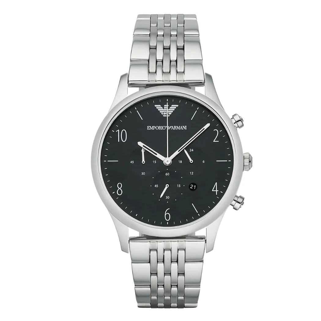EMPORIO ARMANI Beta Silver Stainless Steel Black Dial Chronograph Quartz Watch for Gents - AR1863
