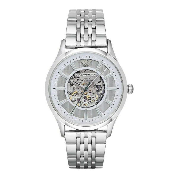 EMPORIO ARMANI Beta Silver Stainless Steel Silver (Skeleton) Dial Automatic Watch for Gents - AR1945