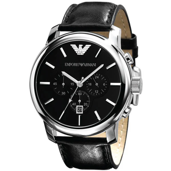 EMPORIO ARMANI Black Dial Black Leather Strap Chronograph Watch For Gents - AR0431