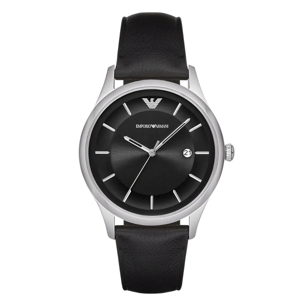 EMPORIO ARMANI Black Dial Black Leather Strap Watch For Gents - AR11020