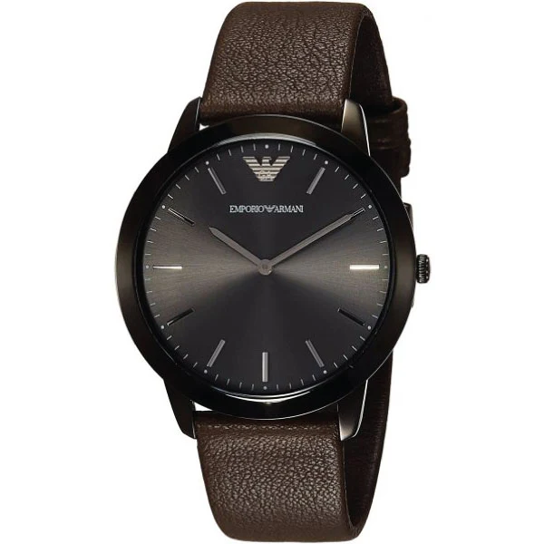 EMPORIO ARMANI Black Dial Brown Leather Strap Watch For Gents - AR2483