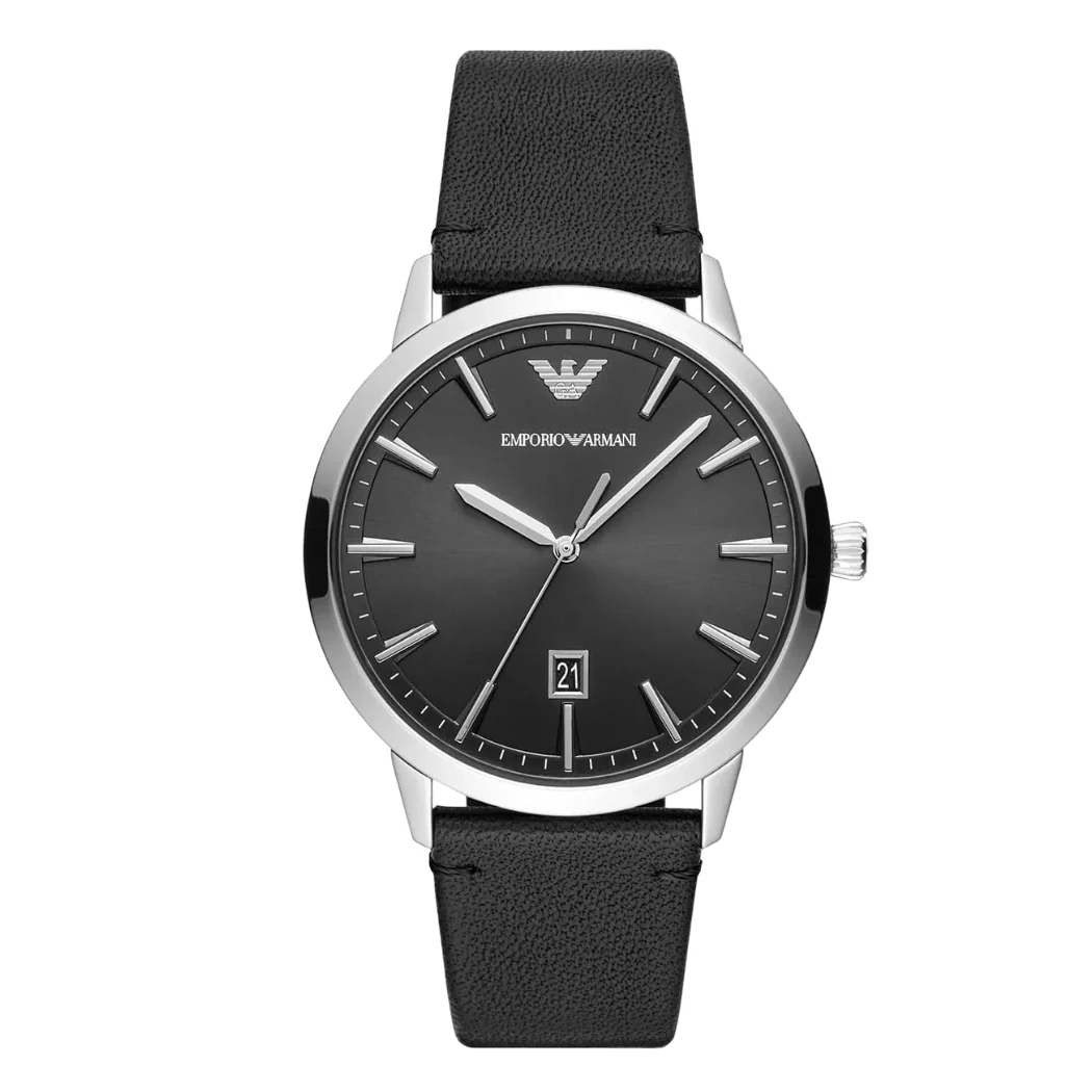 Emporio Armani Black Leather Strap Black Dial Quartz Watch for Gents - AR11193