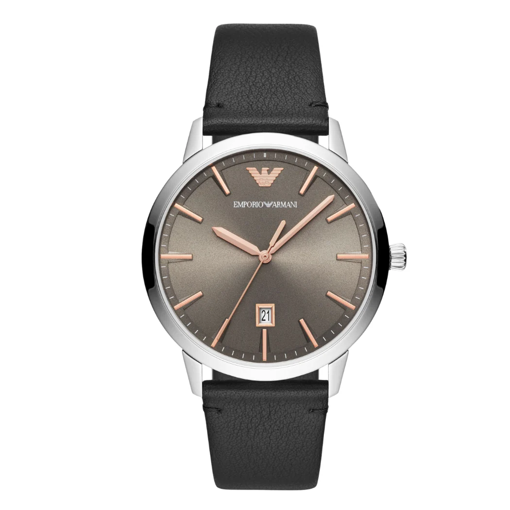 Emporio Armani Black Leather Strap Grey Dial Quartz Watch for Gents - AR11277