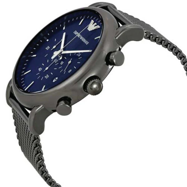 EMPORIO ARMANI Blue Dial Black Mesh Bracelet Chronograph Watch For Gents - AR1979 - Image 3