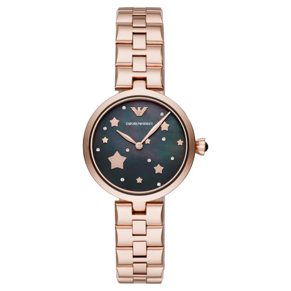 EMPORIO ARMANI Blue Dial Rose Gold Stainless Steel Watch For Ladies - AR11197