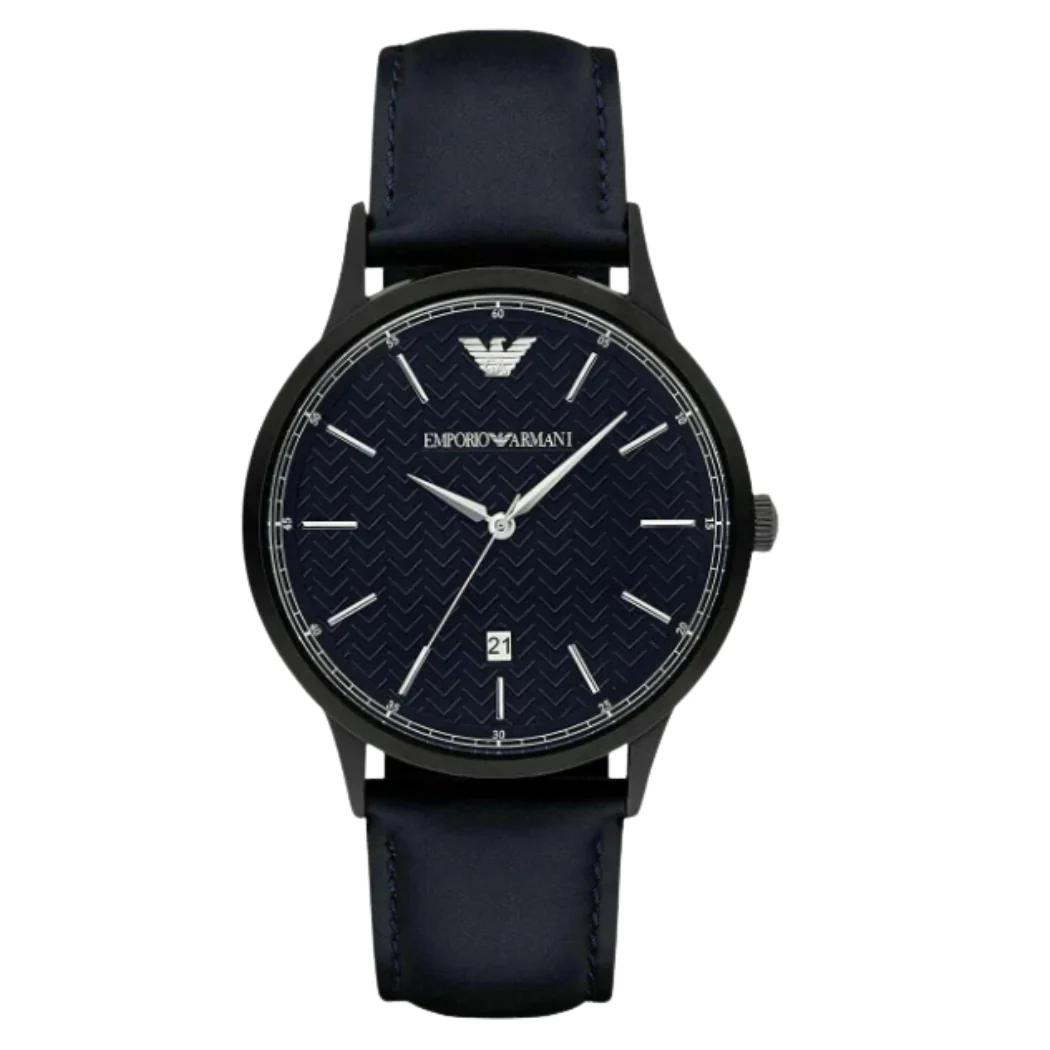 EMPORIO ARMANI Blue Leather Strap Blue Dial Quartz Watch for Gents - AR11190 - Image 3