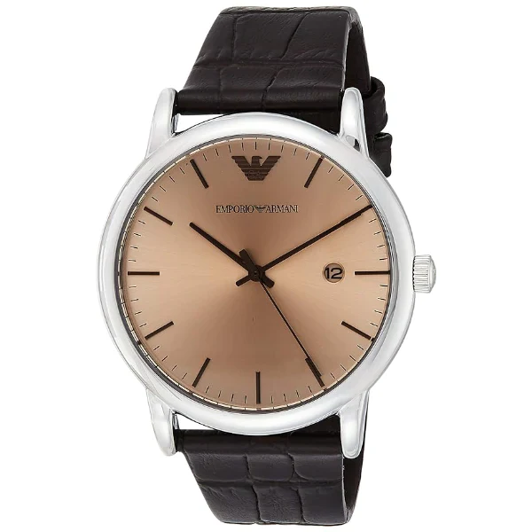 Emporio Armani Brown Leather Strap Bronze Dial Quartz Watch for Gents - AR11096