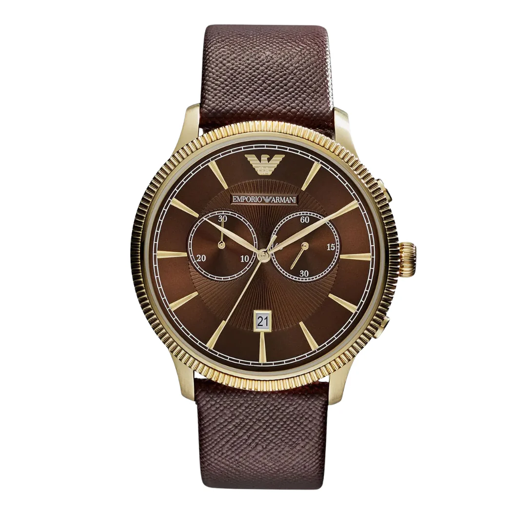 Emporio Armani Brown Leather Strap Brown Dial Chronograph Quartz Watch for Gents - AR1793
