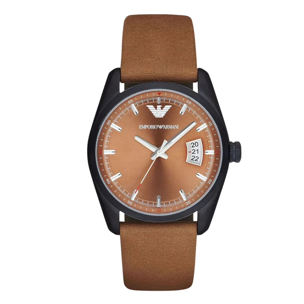Emporio Armani Brown Leather Strap Brown Dial Quartz Watch for Gents - AR6080