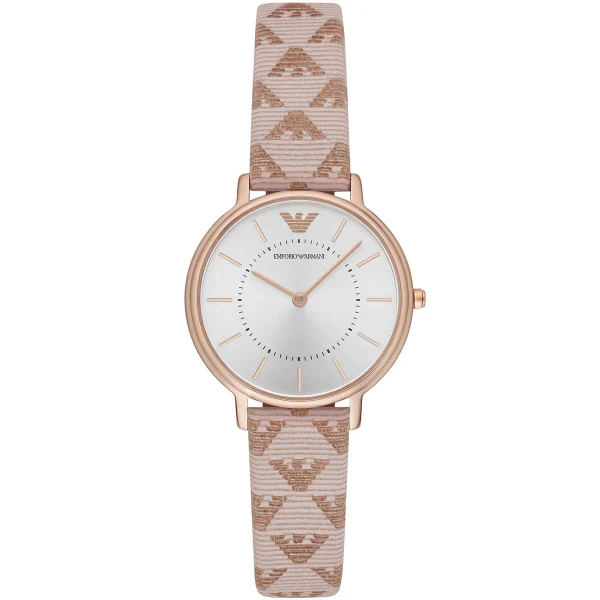 Emporio Armani Classic Beige Leather Strap Silver Dial Quartz Watch for Ladies - AR11008