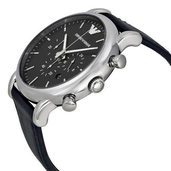 EMPORIO ARMANI Classic Black Leather Strap Black Dial Chronograph Quartz Watch for Gents - AR1828 - Image 2
