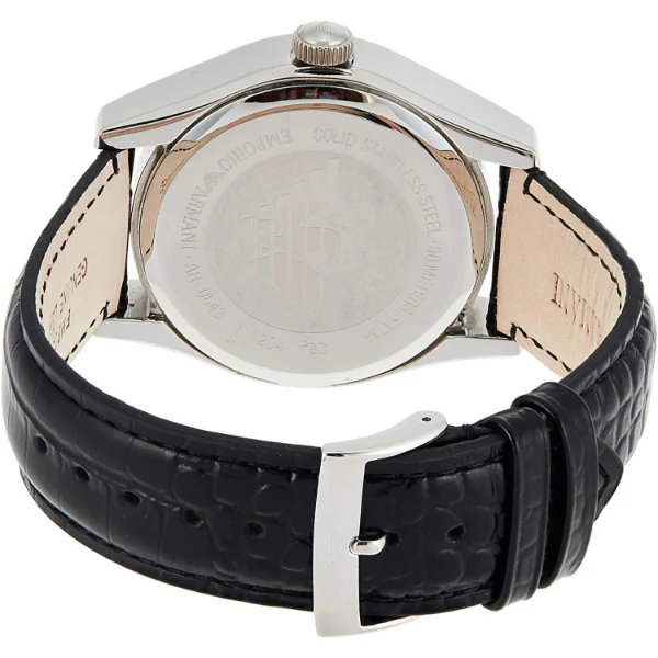 EMPORIO ARMANI Classic Black Leather Strap Black Dial Quartz Watch for Gents - AR0643 - Image 2