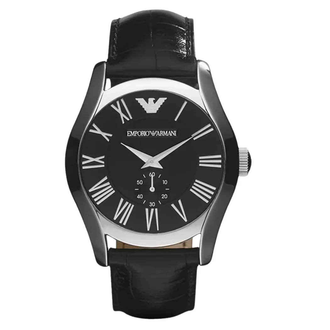 EMPORIO ARMANI Classic Black Leather Strap Black Dial Quartz Watch for Gents - AR0643 - Image 3
