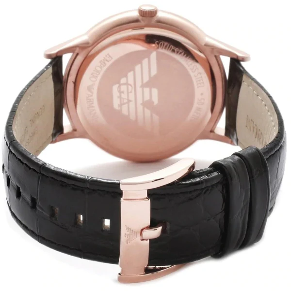 EMPORIO ARMANI Classic Black Leather Strap Black Dial Quartz Watch for Gents - AR2425 - Image 2