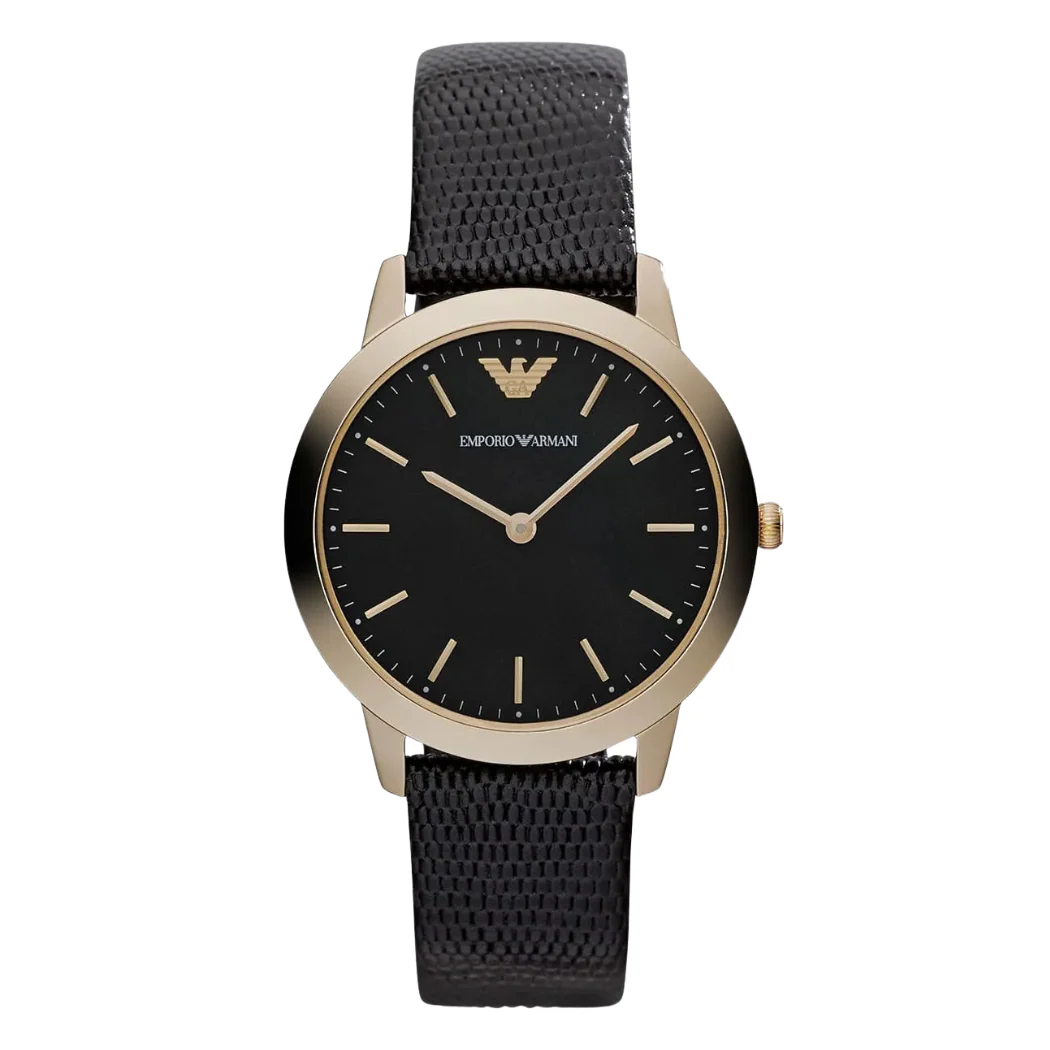 EMPORIO ARMANI Classic Black Leather Strap Black Dial Quartz Watch for Ladies - AR1747