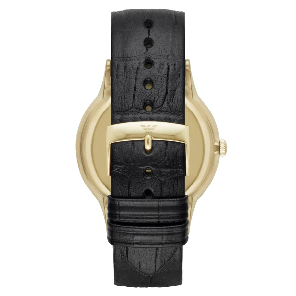EMPORIO ARMANI Classic Black Leather Strap Grey Dial Quartz Watch for Gents - AR11049 - Image 2
