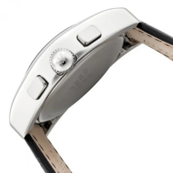 EMPORIO ARMANI Classic Black Leather Strap Silver Dial Chronograph Quartz Watch for Gents - AR0669 - Image 2