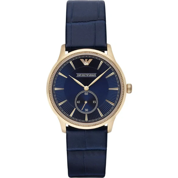 EMPORIO ARMANI Classic Blue Leather Strap Blue Dial Quartz Watch for Gents - EMPORIO ARMANI AR-1848