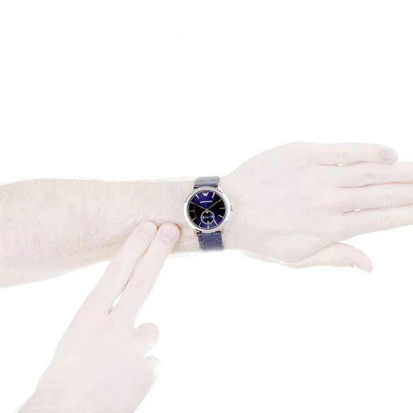 EMPORIO ARMANI Classic Blue Leather Strap Blue Dial Quartz Watch for Gents - EMPORIO ARMANI AR-1848 - Image 2