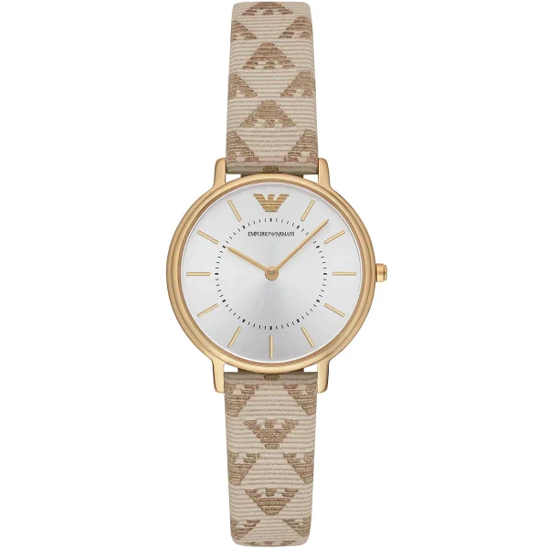 Emporio Armani Classic Brown Leather Strap Silver Dial Quartz Watch for Ladies - AR11009
