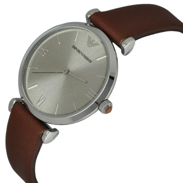 EMPORIO ARMANI Classic Brown Leather Strap Silver Dial Quartz Watch for Ladies - AR1679 - Image 2