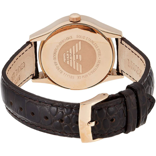 EMPORIO ARMANI Classic Brown Leather Strap Silver Dial Quartz Watch for Ladies - EMPORIO ARMANI AR0678 - Image 2