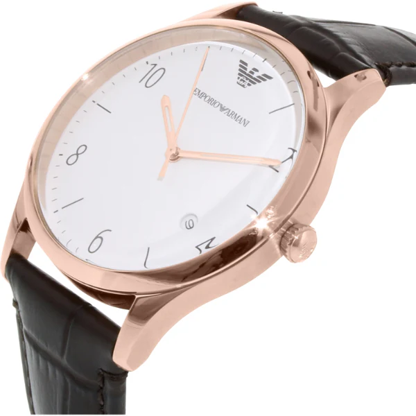 EMPORIO ARMANI Classic Brown Leather Strap White Dial Chronograph Quartz Watch for Gents - EMPORIO ARMANI AR1915 - Image 3