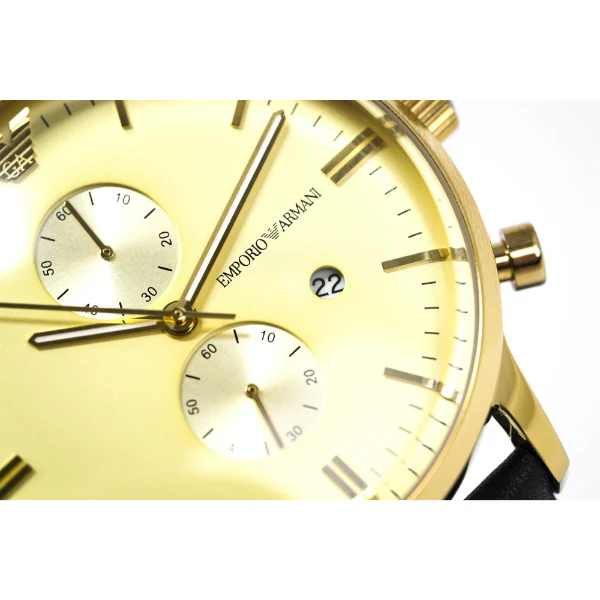 EMPORIO ARMANI Classic Grey Leather Champagne Dial Quartz Watch for Gents- EMPORIO ARMANI AR 0386 - Image 2