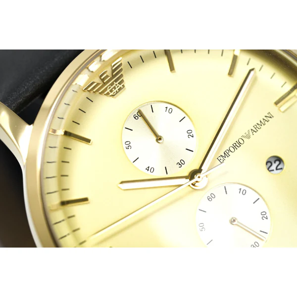 EMPORIO ARMANI Classic Grey Leather Champagne Dial Quartz Watch for Gents- EMPORIO ARMANI AR 0386 - Image 3