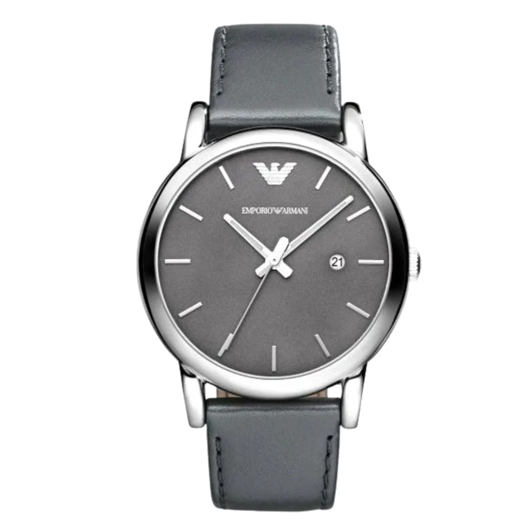 EMPORIO ARMANI Classic Grey Leather Strap Grey Dial Quartz Watch for Gents - AR1730