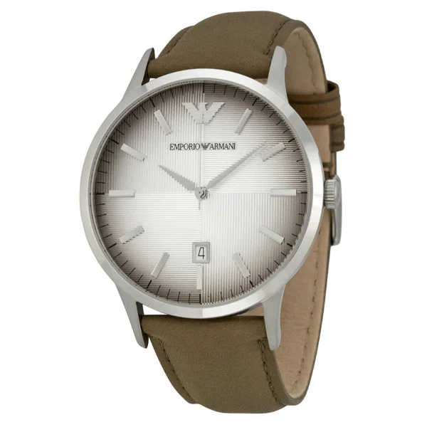 EMPORIO ARMANI Classic Light Brown Leather Strap Textured Degrade Dial Quartz Watch for Gents - AR2470