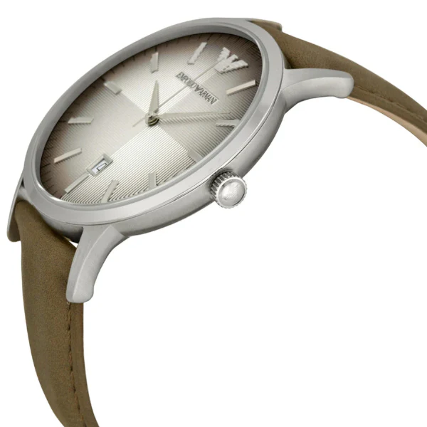 EMPORIO ARMANI Classic Light Brown Leather Strap Textured Degrade Dial Quartz Watch for Gents - AR2470 - Image 2