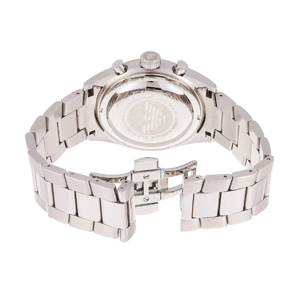 Emporio Armani Classic Silver Stainless Steel Black Dial Chronograph Quartz Watch for Gents - AR0585 - Image 2