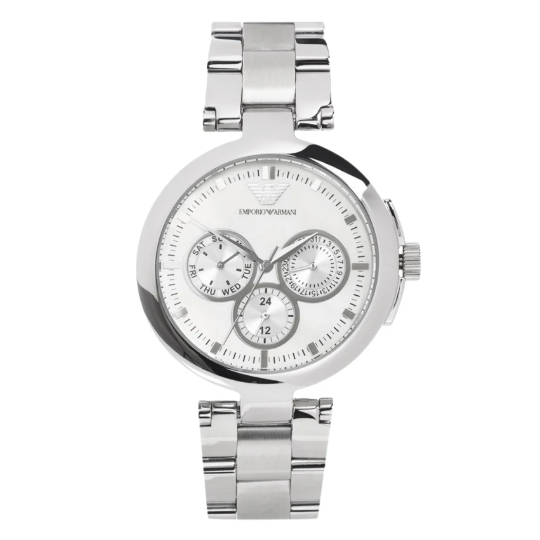 EMPORIO ARMANI Classic Silver Stainless Steel Mother Of Pearl Dial Quartz Watch for Ladies - AR0734