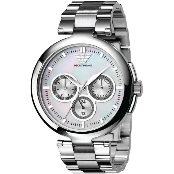 EMPORIO ARMANI Classic Silver Stainless Steel Mother Of Pearl Dial Quartz Watch for Ladies - AR0734 - Image 2