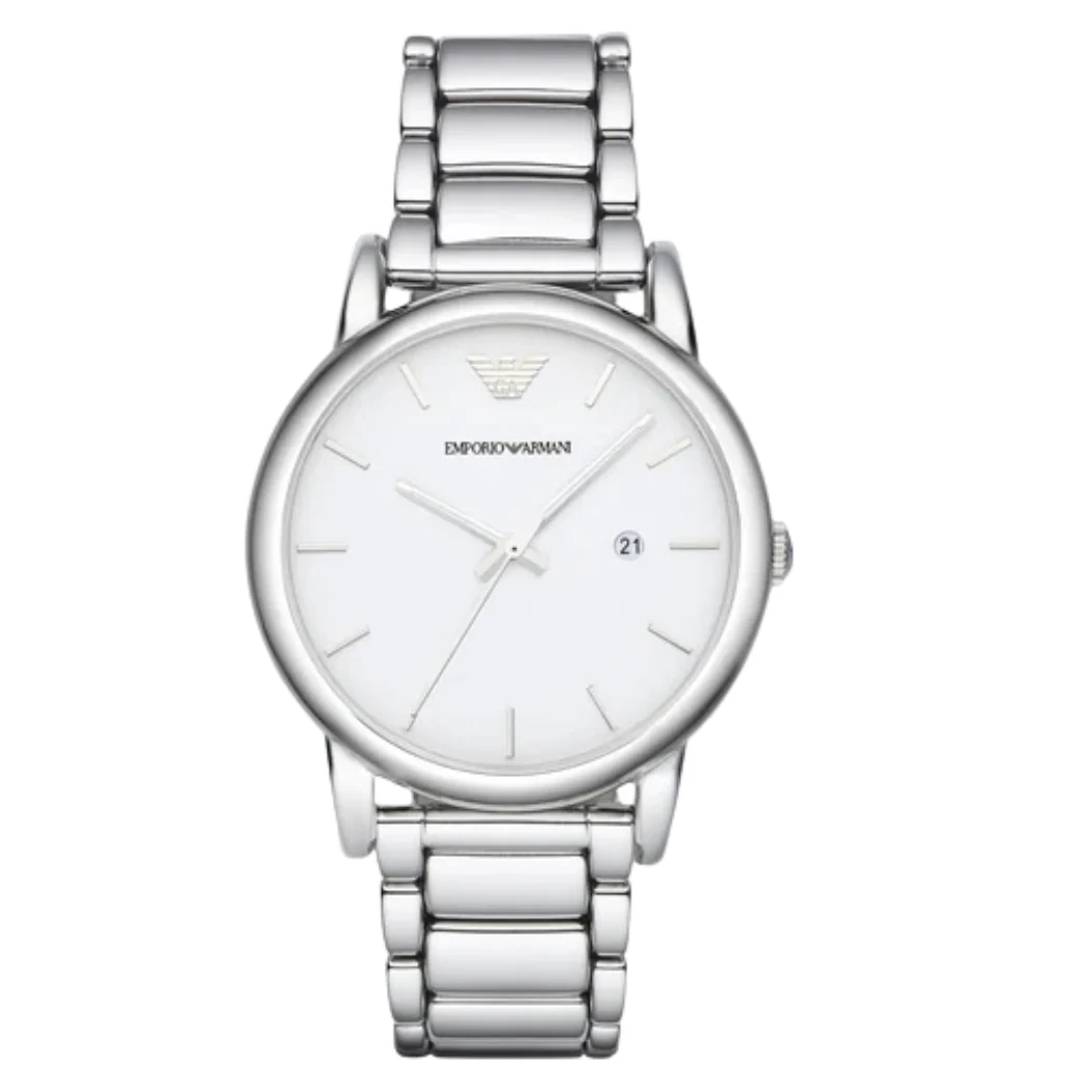 Emporio Armani Classic Silver Stainless Steel White Dial Quartz Watch for Gents - AR1854