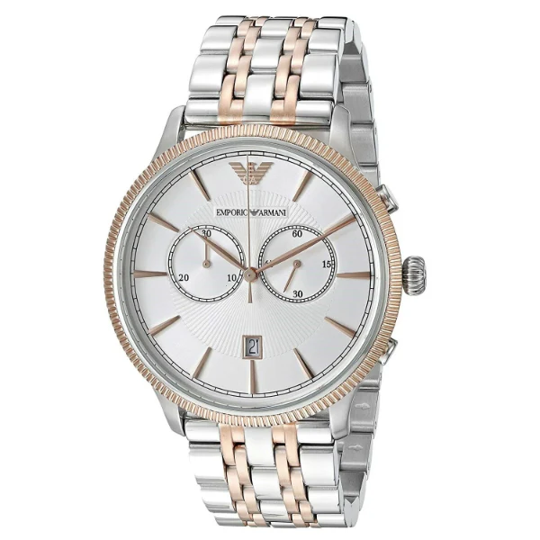 EMPORIO ARMANI Classic Two-Tone Stainless Steel White Dial Chronograph Quartz Watch for Gents - AR1826