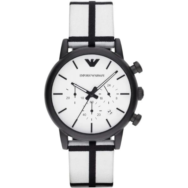 EMPORIO ARMANI Classic White Nylon White Dial Quartz Watch for Gents- EMPORIO ARMANI AR 1859