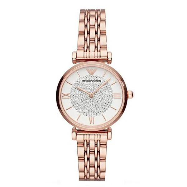 EMPORIO ARMANI Cream Dial Rose Gold Stainless Steel Watch For Ladies - AR11244
