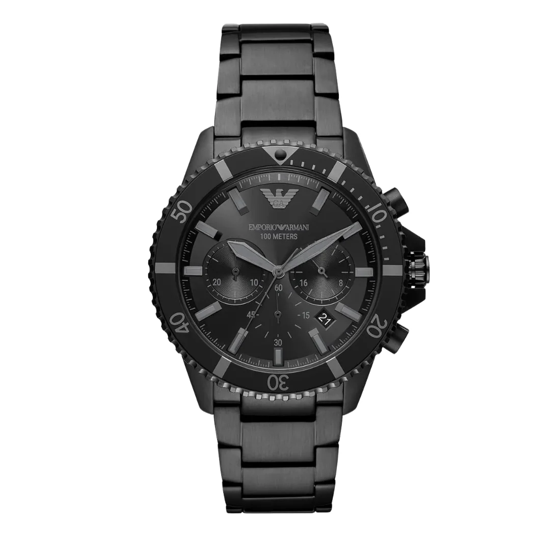 EMPORIO ARMANI Diver Black Stainless Steel Black Dial Chronograph Quartz Watch for Gents - AR11363