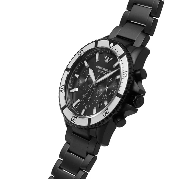 EMPORIO ARMANI Diver Black Stainless Steel Black Dial Chronograph Quartz Watch for Gents - AR80050 - Image 2