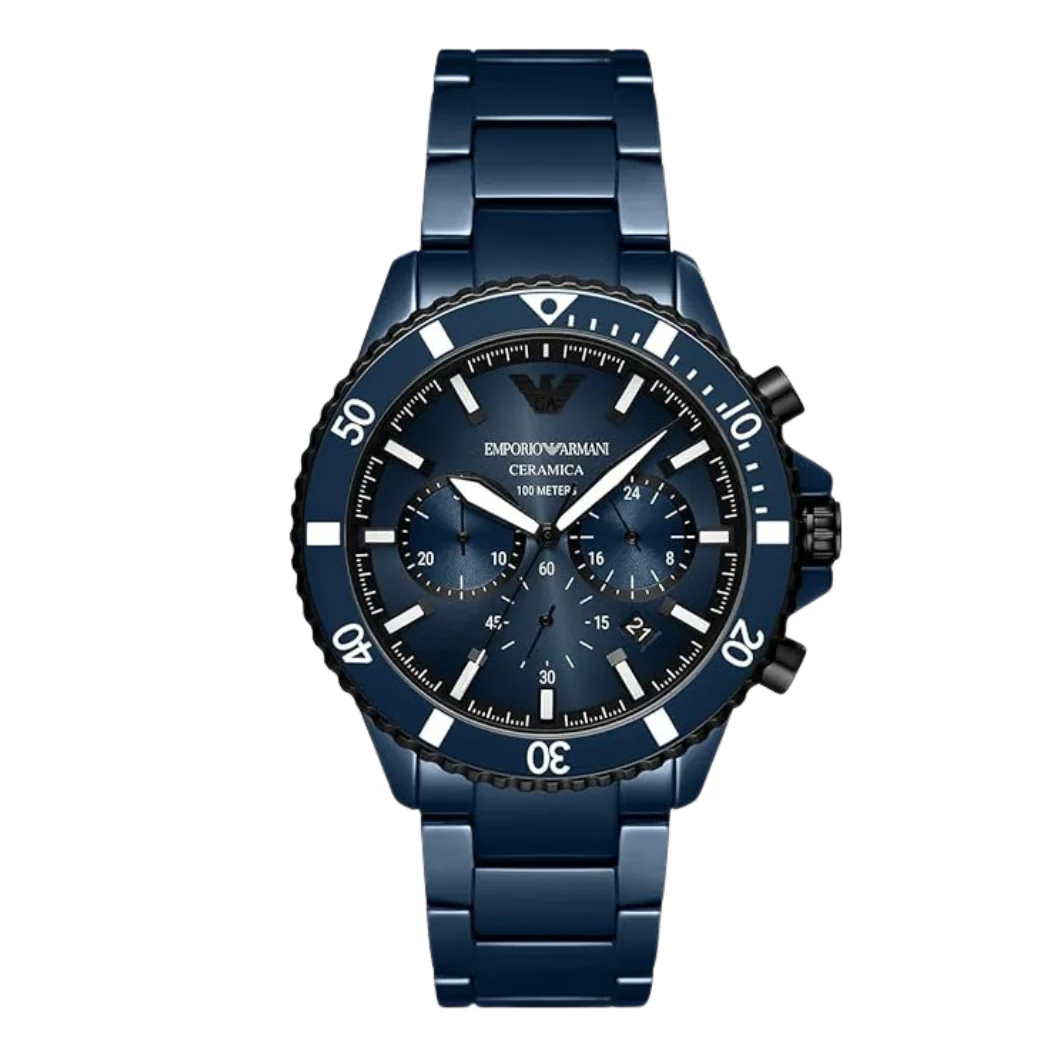 Emporio Armani Diver Blue Ceramic Strap Blue Dial Chronograph Quartz Watch for Gents - AR70009